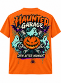 Haunted Garage Halloween Unisex T-Shirt – Mechanic Ghost & Pumpkin Tee