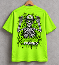 Randomland Frights Skeleton Graffiti Tee – Neon Green Halloween Streetwear Shirt